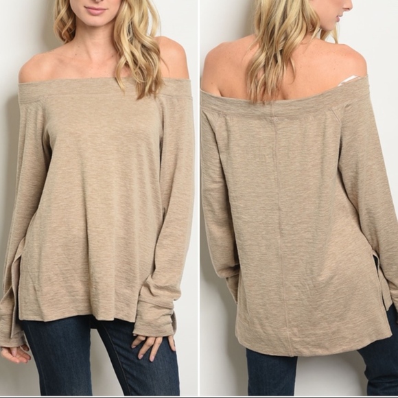 Trend Setter Diva Boutique item Tops - MOCHA OFF SHOULDER TUNIC KNIT TOP